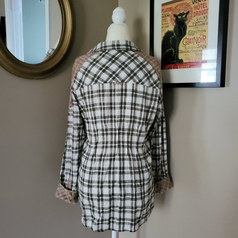 Free People Catch Up with Me Plaid Flannel Button-Down Shirt Size Small - Picture 6 of 16